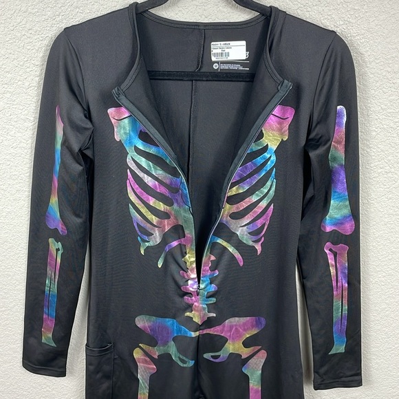 New Tipsy Elves Iridescent Skeleton Bodysuit Costume Jumpsuit Catsuit Black Sz M - Picture 6 of 12